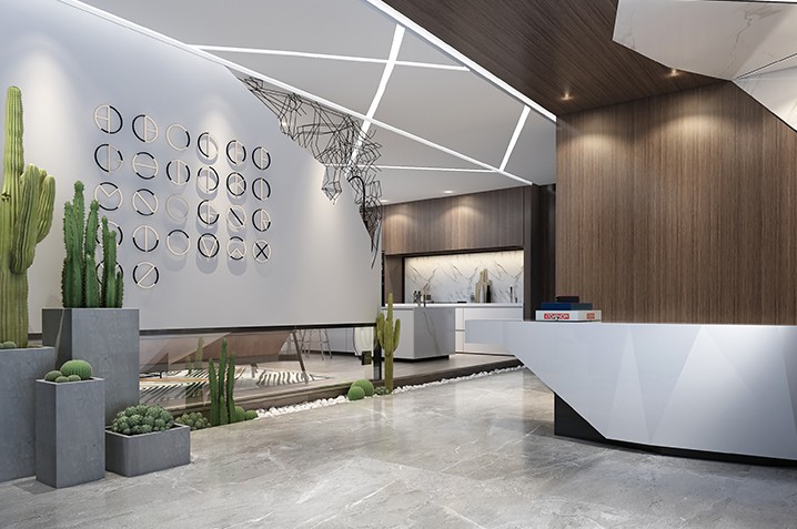 時(shí)尚、現(xiàn)代的公司前臺(tái)，注重自然與藝術(shù)的融合